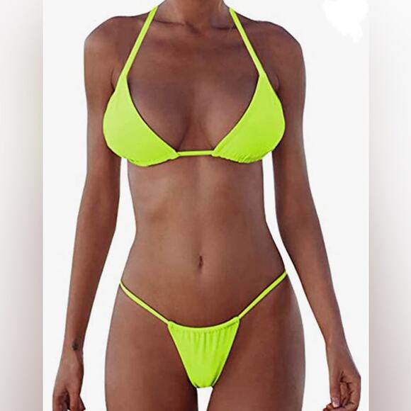 Brazilian Two Piece Swimsuit Neon Yellow NWOT Size S - Picture 1 of 9